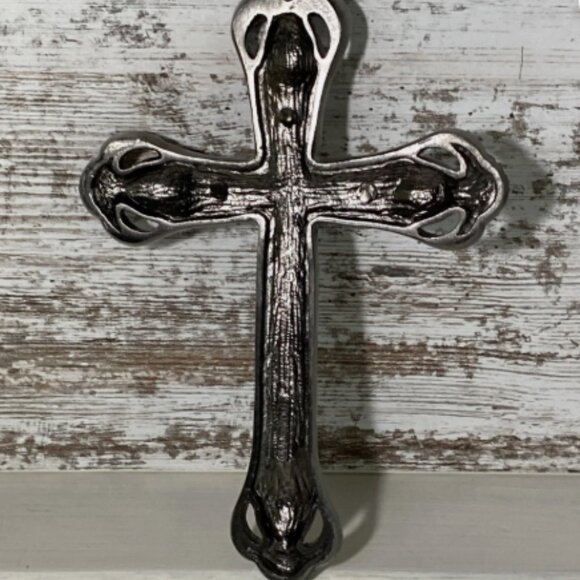 Pewter Christian Rose Cross Hangable Vintage 2002 9.5”x6.5” - Picture 2 of 8